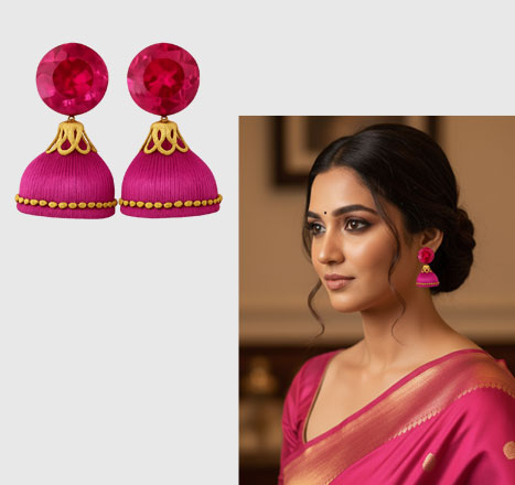 Fuchsia & Gold Statement Earrings with Ruby