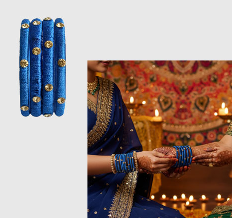 Handcrafted Silk Thread Bangles - Royal Blue with Gold Stud